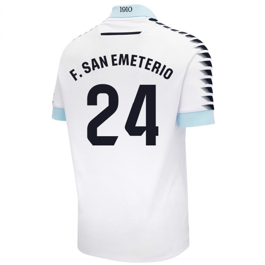 Niño Fútbol Camiseta Fede San Emeterio #24 Blanco Azul 2ª Equipación 2024/25