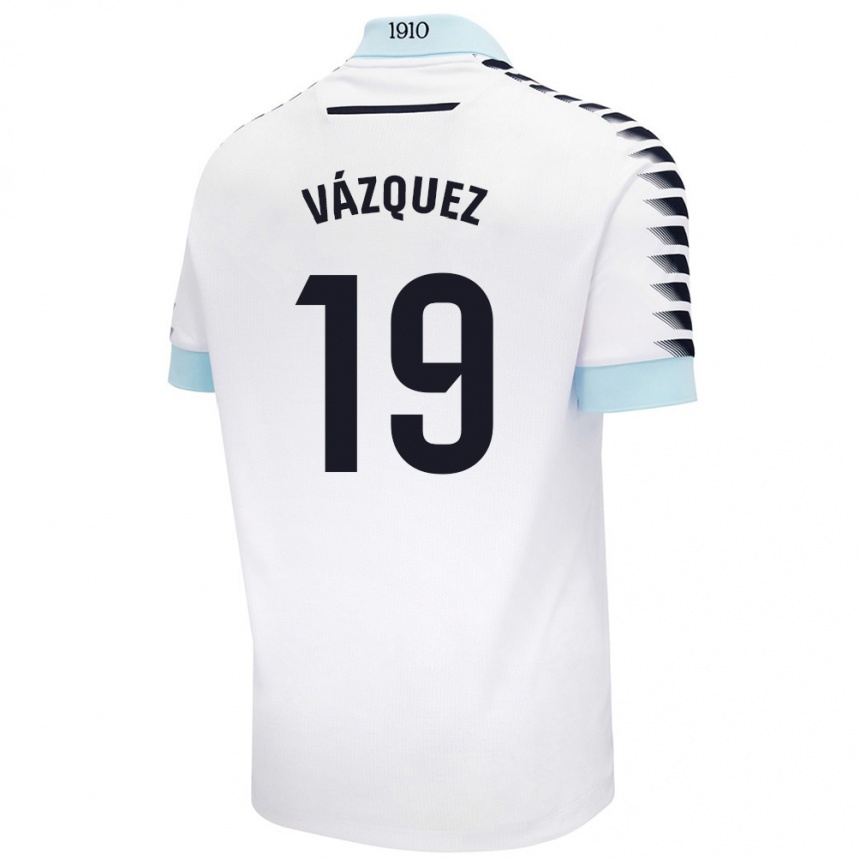 Niño Fútbol Camiseta Borja Vázquez #19 Blanco Azul 2ª Equipación 2024/25