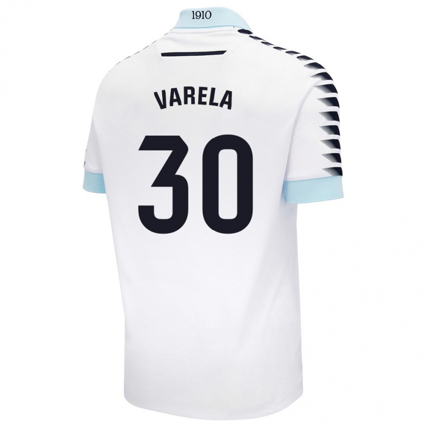 Niño Fútbol Camiseta Brandon Varela #30 Blanco Azul 2ª Equipación 2024/25