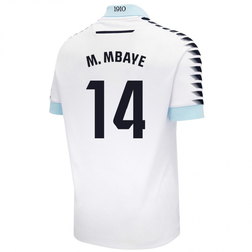 Niño Fútbol Camiseta Momo Mbaye #14 Blanco Azul 2ª Equipación 2024/25