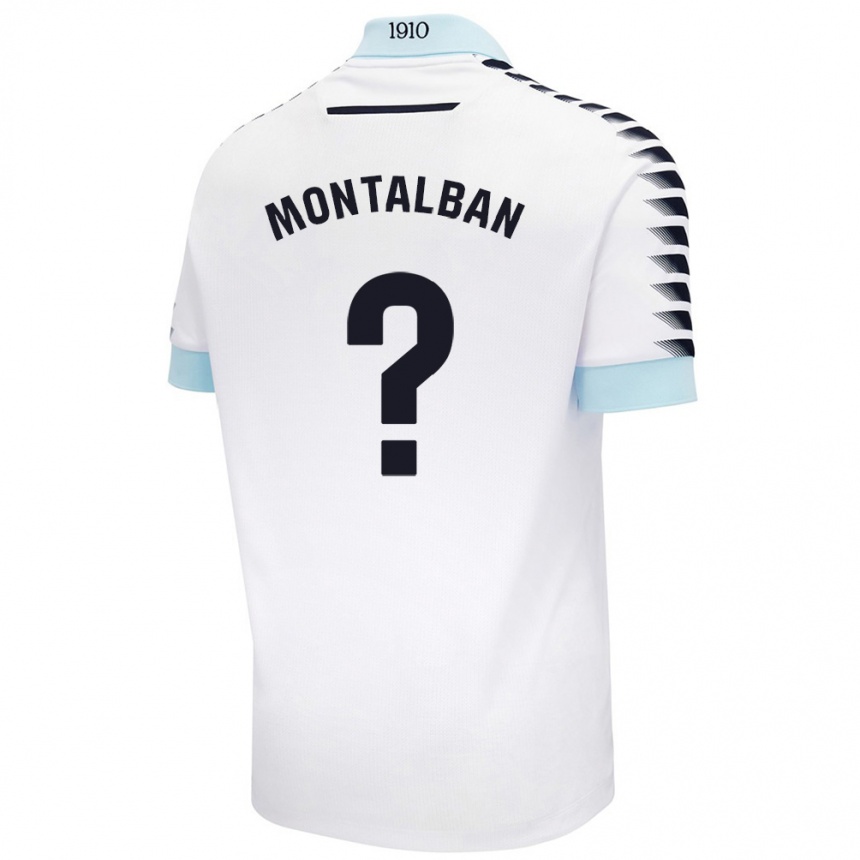 Niño Fútbol Camiseta Sergio Montalbán #0 Blanco Azul 2ª Equipación 2024/25