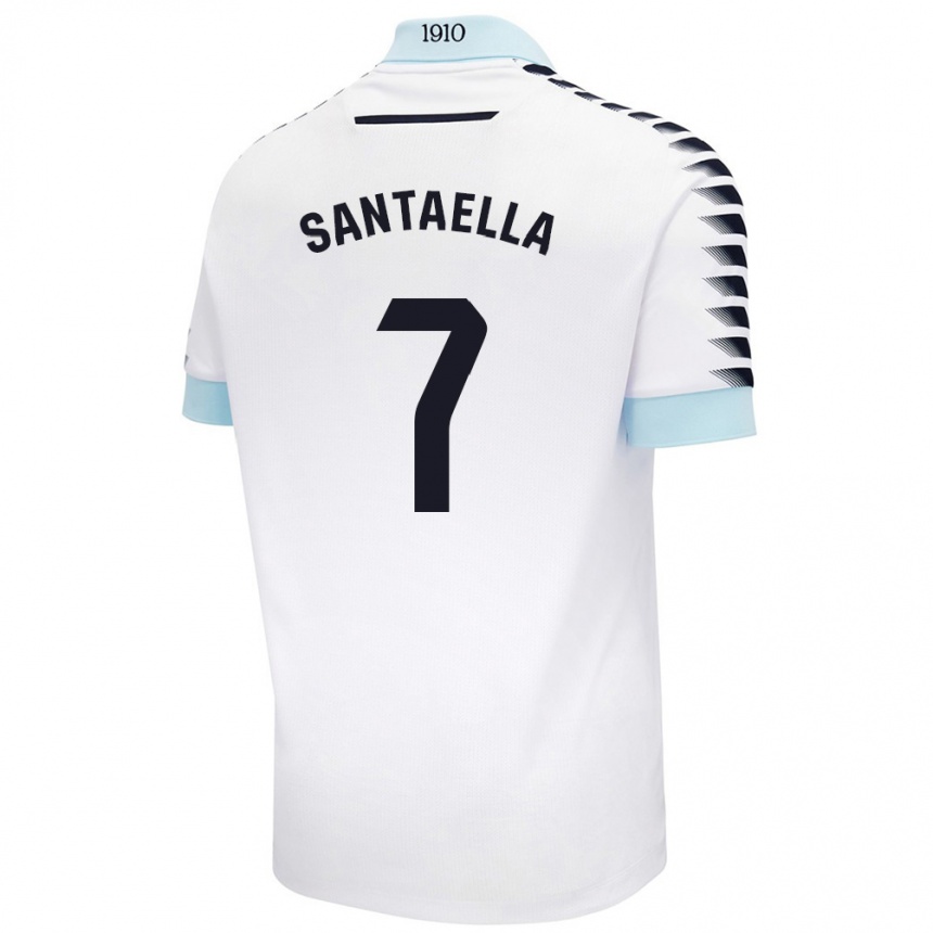 Niño Fútbol Camiseta Natalia Santaella Picón #7 Blanco Azul 2ª Equipación 2024/25