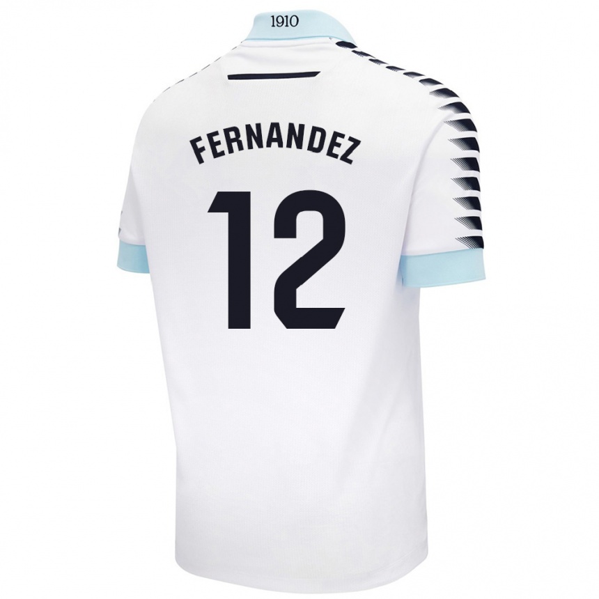 Niño Fútbol Camiseta Sandra Fernández León #12 Blanco Azul 2ª Equipación 2024/25