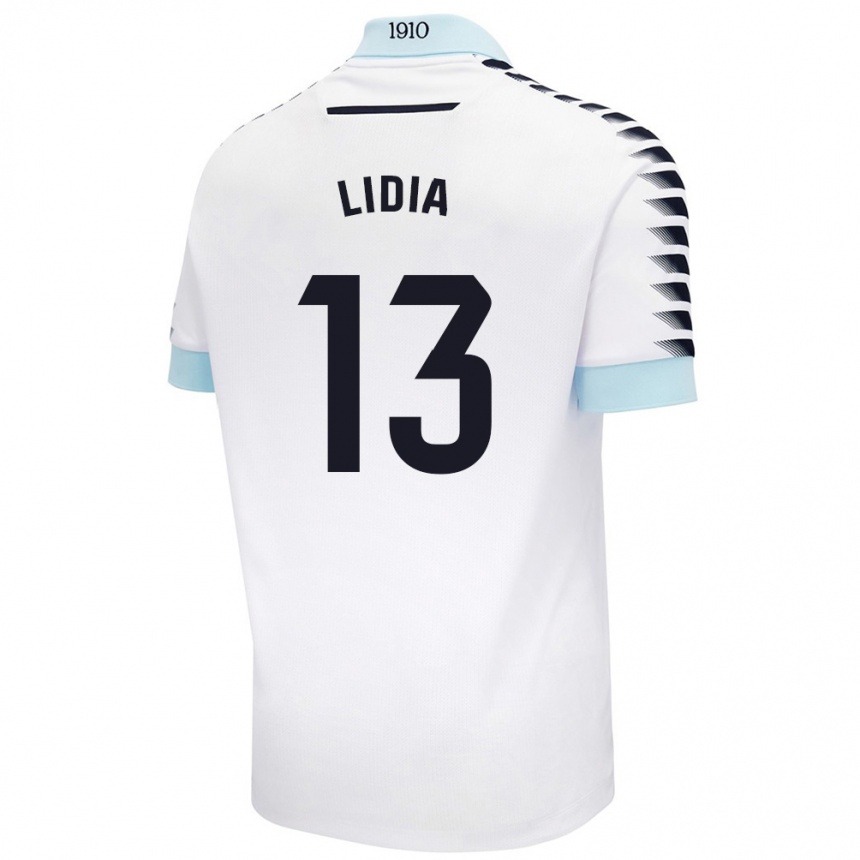 Niño Fútbol Camiseta Lidia Rincón García #13 Blanco Azul 2ª Equipación 2024/25