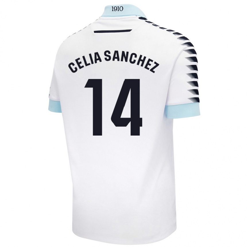 Niño Fútbol Camiseta Celia Sánchez García #14 Blanco Azul 2ª Equipación 2024/25