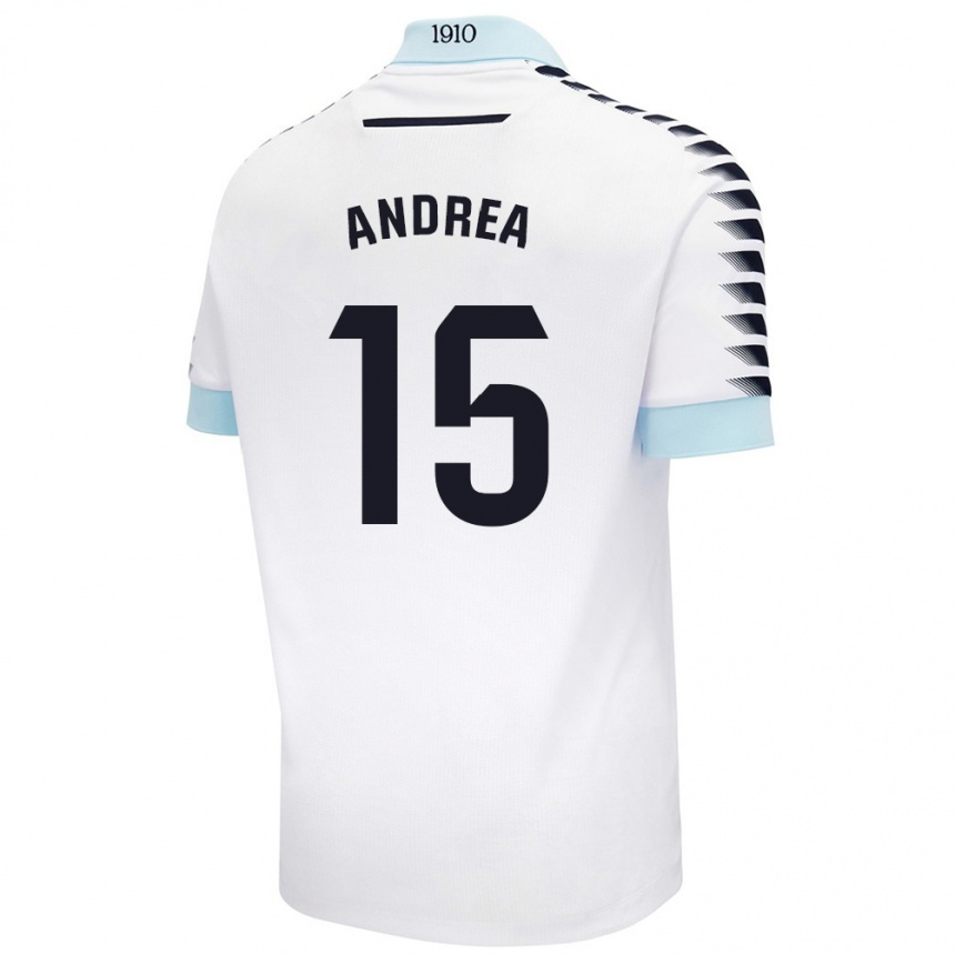 Niño Fútbol Camiseta Andrea Sánchez Moreno #15 Blanco Azul 2ª Equipación 2024/25