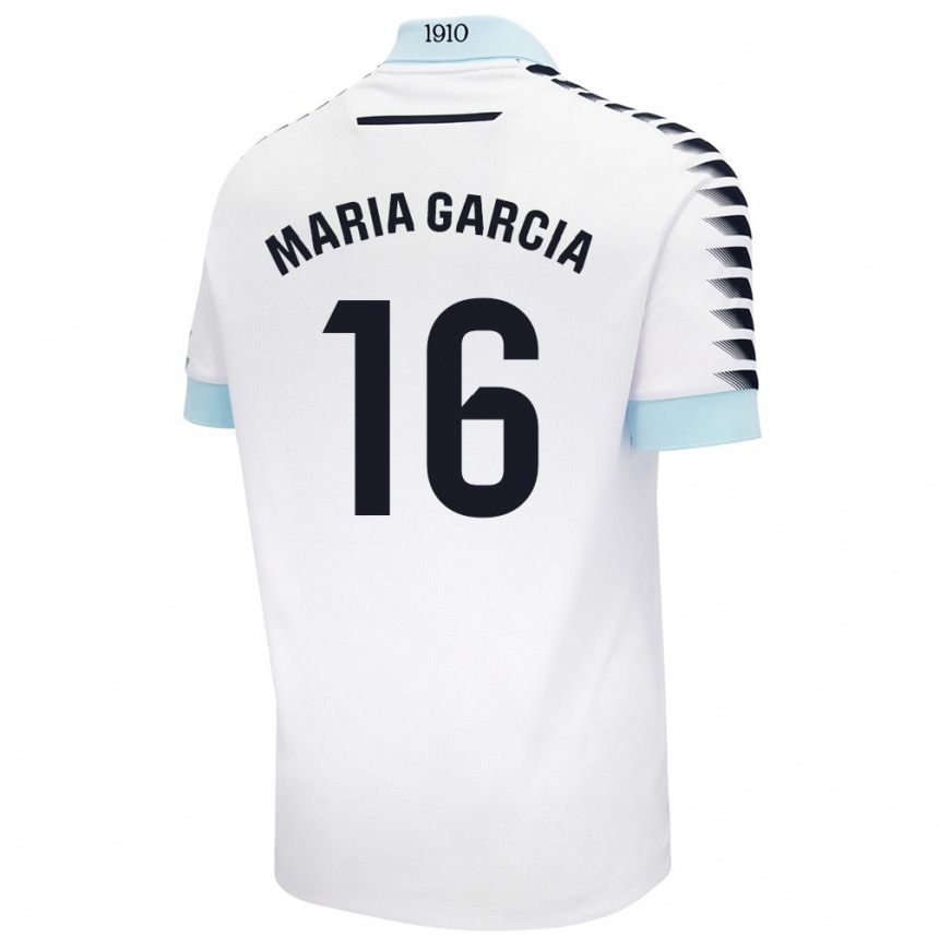 Niño Fútbol Camiseta Maria García Fernández #16 Blanco Azul 2ª Equipación 2024/25