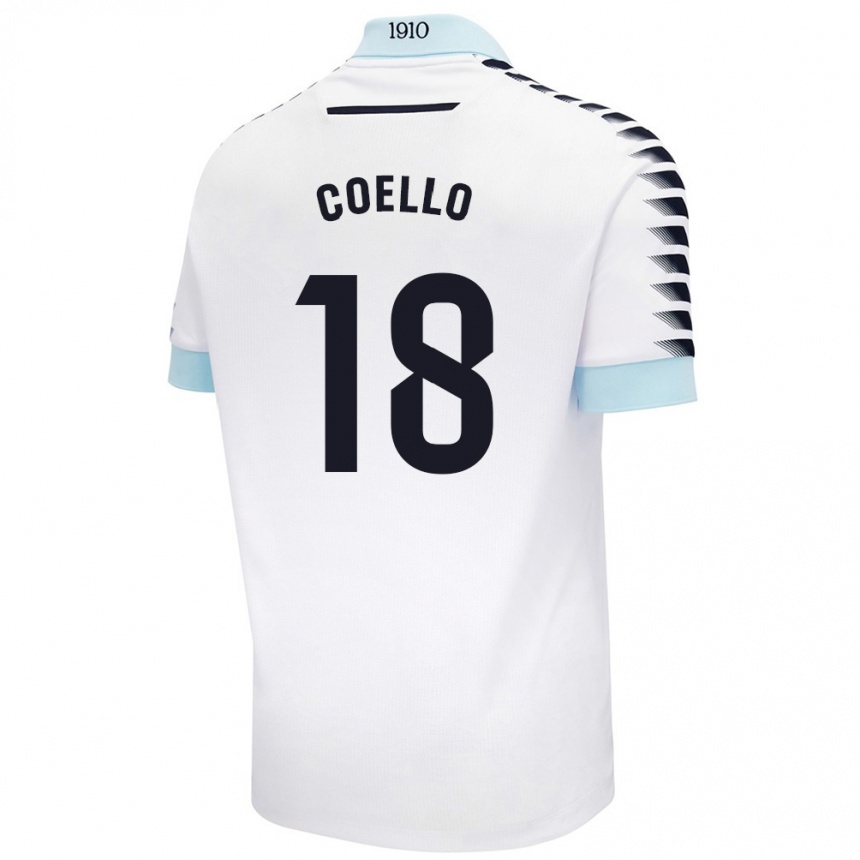 Niño Fútbol Camiseta María Del Carmen Coello Vidal #18 Blanco Azul 2ª Equipación 2024/25