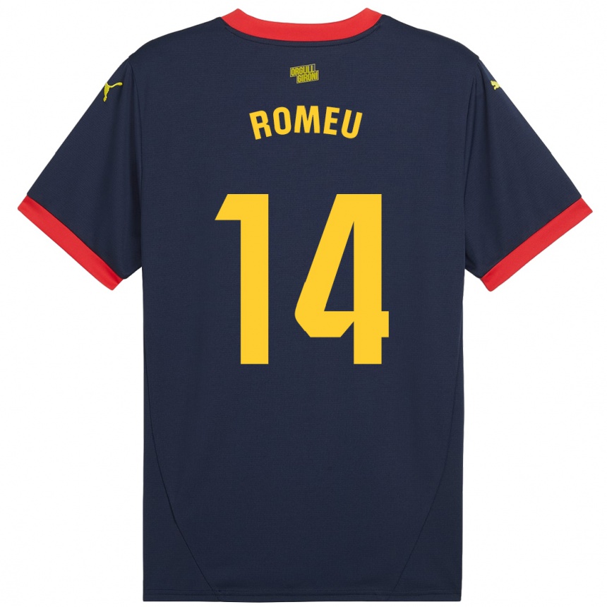 Niño Fútbol Camiseta Oriol Romeu #14 Azul Marino Rojo 2ª Equipación 2024/25