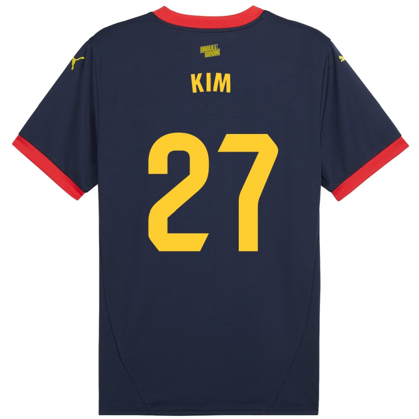 Niño Fútbol Camiseta Min-Su Kim #27 Azul Marino Rojo 2ª Equipación 2024/25