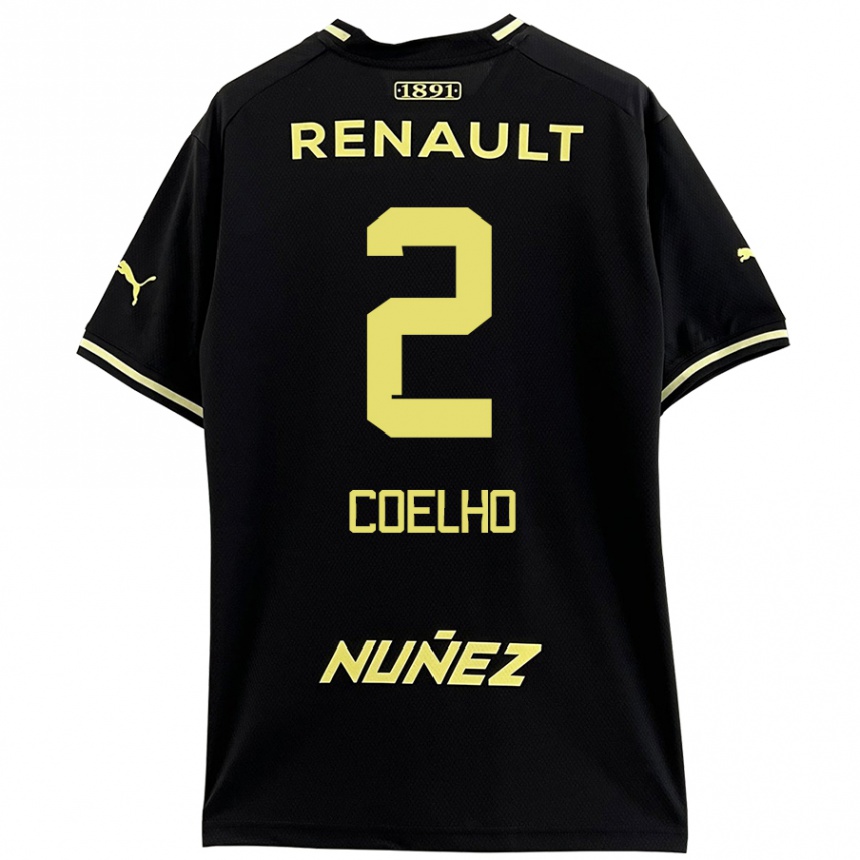 Niño Fútbol Camiseta Léo Coelho #2 Negro Amarillo 2ª Equipación 2024/25