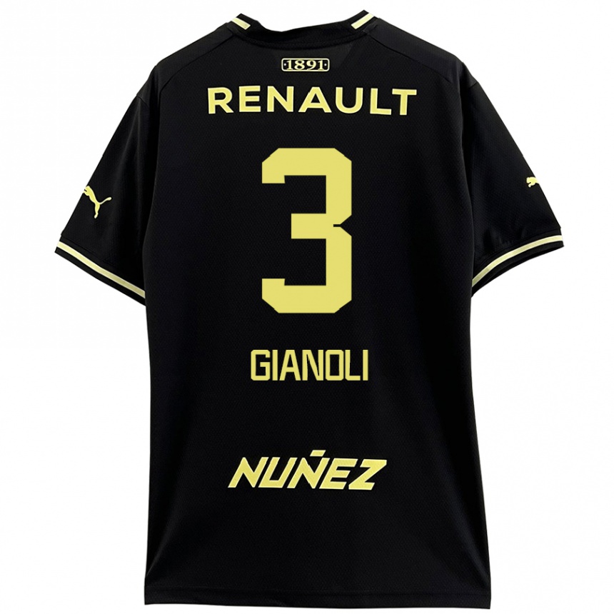 Niño Fútbol Camiseta Martín Gianoli #3 Negro Amarillo 2ª Equipación 2024/25