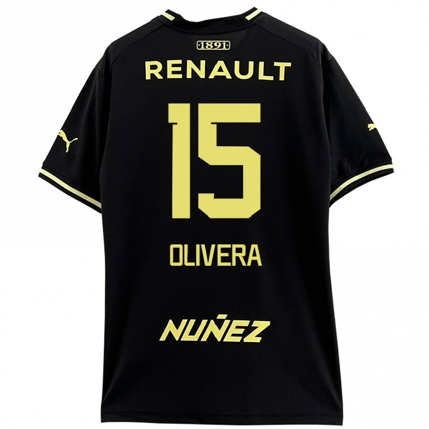 Niño Fútbol Camiseta Maximiliano Olivera #15 Negro Amarillo 2ª Equipación 2024/25