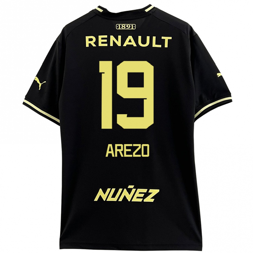 Niño Fútbol Camiseta Matías Arezo #19 Negro Amarillo 2ª Equipación 2024/25