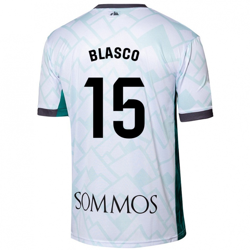 Niño Fútbol Camiseta Jérémy Blasco #15 Blanco Verde 2ª Equipación 2024/25