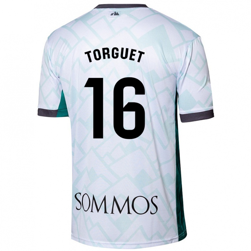 Niño Fútbol Camiseta Miguel Torguet #16 Blanco Verde 2ª Equipación 2024/25