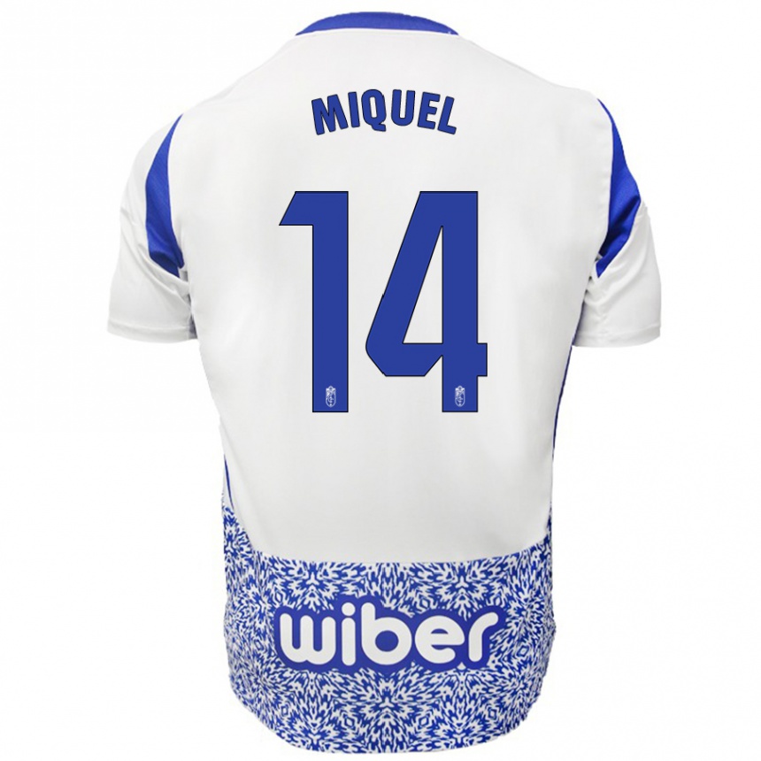 Niño Fútbol Camiseta Ignasi Miquel #14 Blanco Azul 2ª Equipación 2024/25