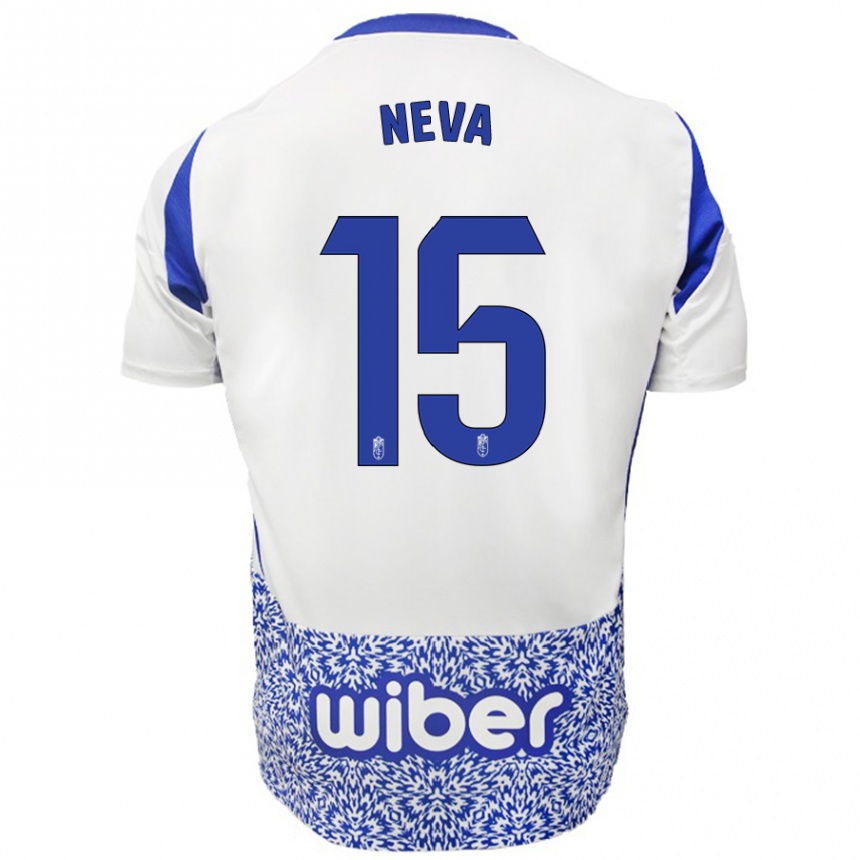 Niño Fútbol Camiseta Carlos Neva #15 Blanco Azul 2ª Equipación 2024/25