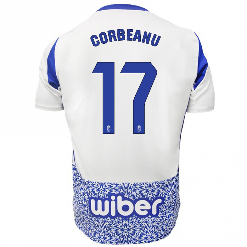 Niño Fútbol Camiseta Theo Corbeanu #17 Blanco Azul 2ª Equipación 2024/25