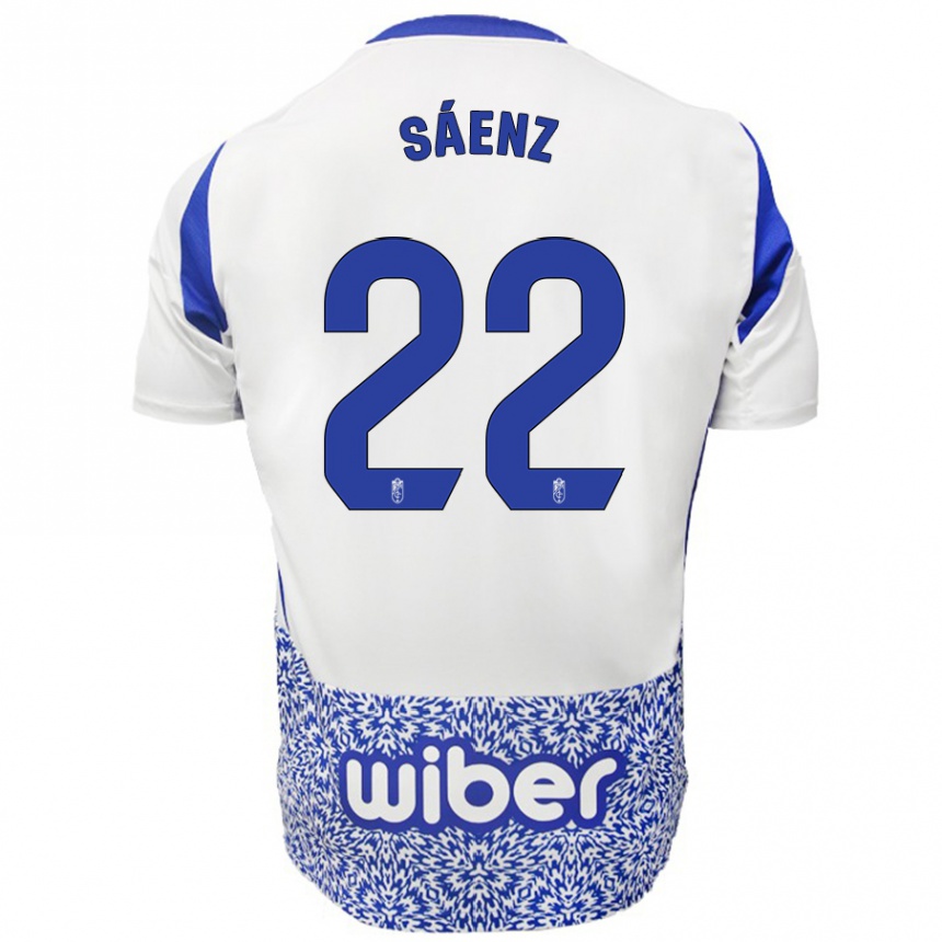 Niño Fútbol Camiseta Pablo Sáenz #22 Blanco Azul 2ª Equipación 2024/25