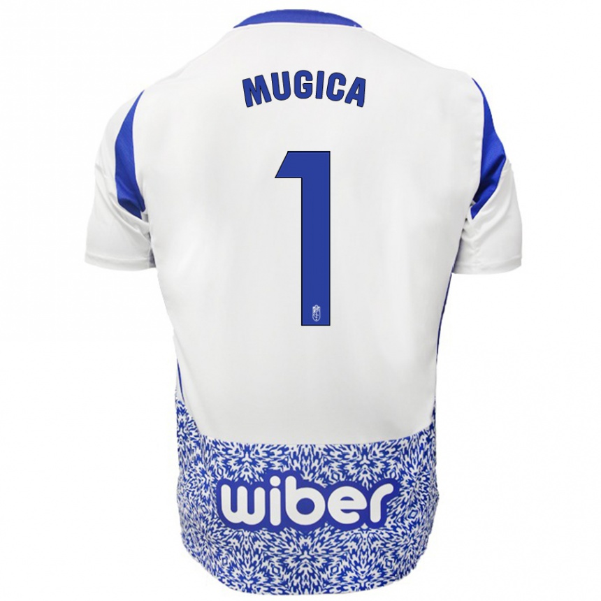 Niño Fútbol Camiseta Juan Múgica #1 Blanco Azul 2ª Equipación 2024/25