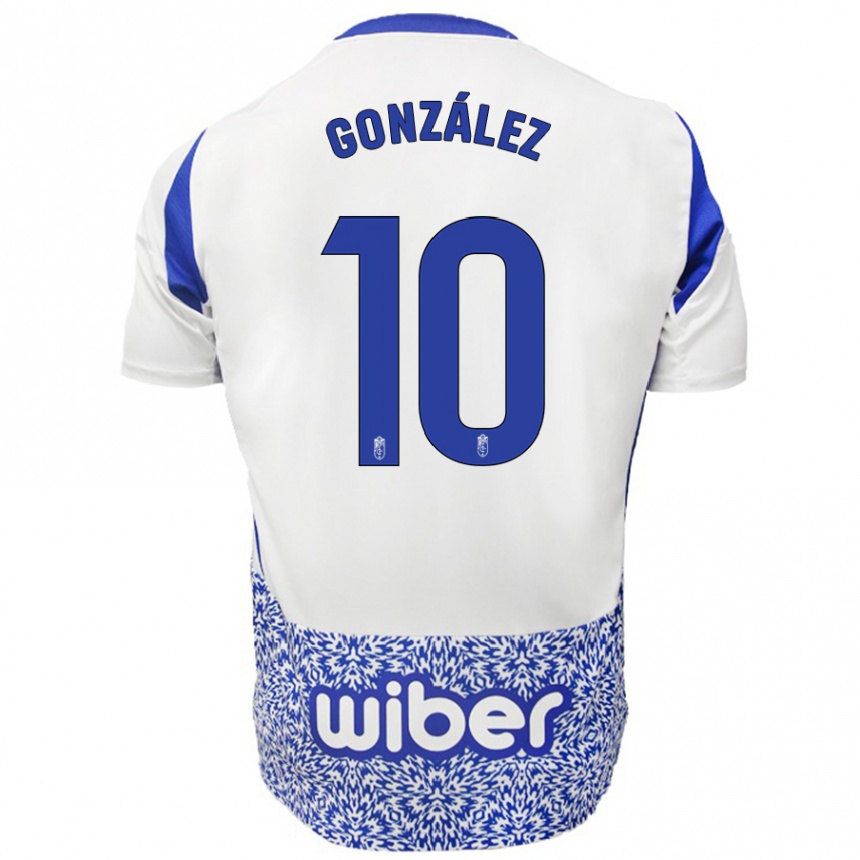 Niño Fútbol Camiseta Mario González #10 Blanco Azul 2ª Equipación 2024/25