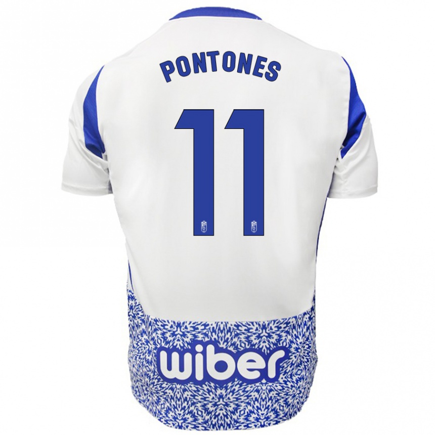 Niño Fútbol Camiseta Juan Carlos Pontones #11 Blanco Azul 2ª Equipación 2024/25