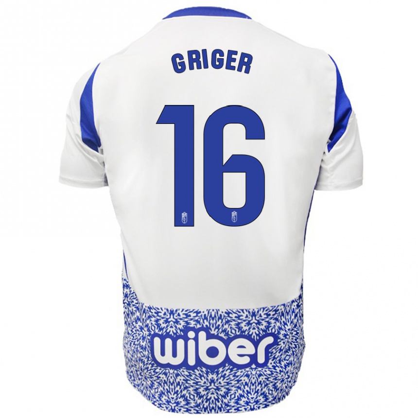 Niño Fútbol Camiseta Adam Griger #16 Blanco Azul 2ª Equipación 2024/25