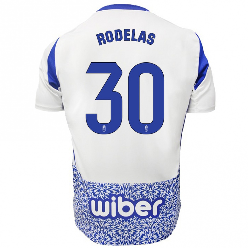 Niño Fútbol Camiseta Sergio Rodelas #30 Blanco Azul 2ª Equipación 2024/25