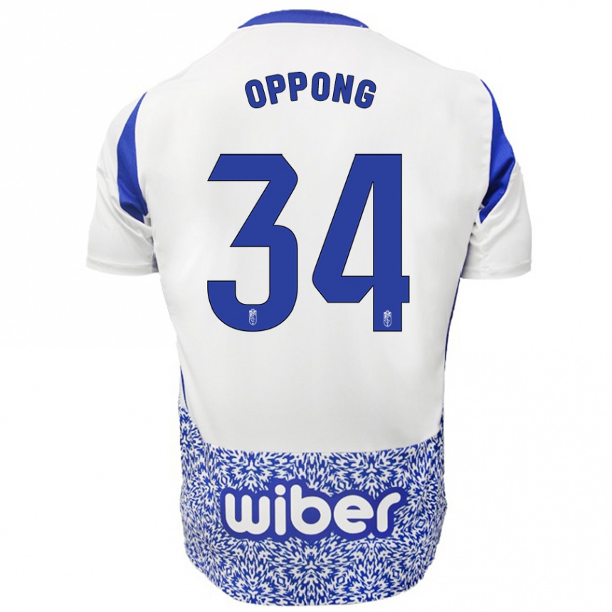 Niño Fútbol Camiseta Oscar Naasei Oppong #34 Blanco Azul 2ª Equipación 2024/25