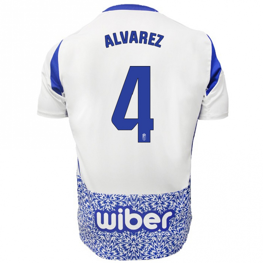 Niño Fútbol Camiseta Isabel Álvarez #4 Blanco Azul 2ª Equipación 2024/25