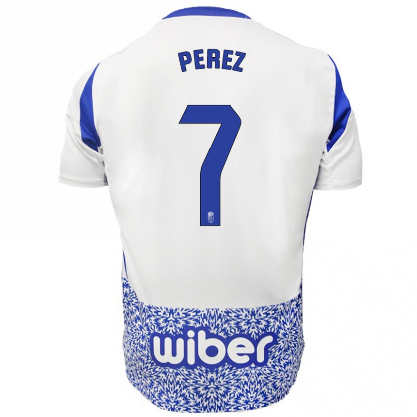 Niño Fútbol Camiseta Laura Pérez #7 Blanco Azul 2ª Equipación 2024/25