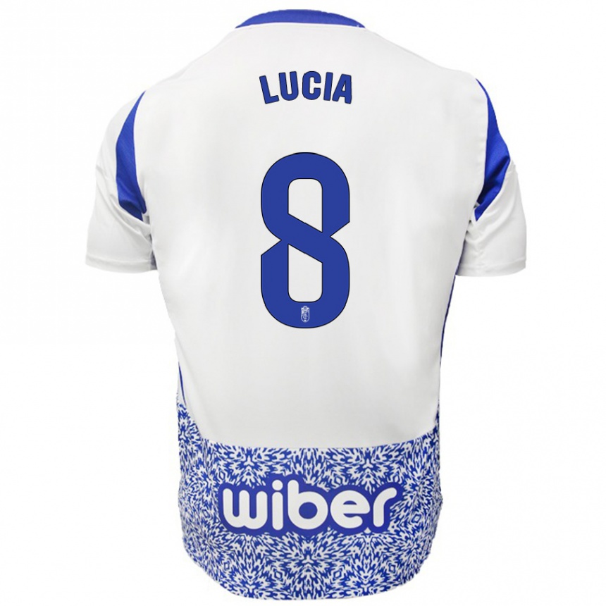 Niño Fútbol Camiseta Lucía Martínez #8 Blanco Azul 2ª Equipación 2024/25