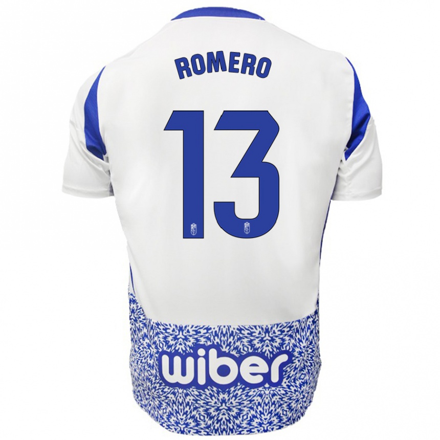 Niño Fútbol Camiseta Andrea Romero #13 Blanco Azul 2ª Equipación 2024/25