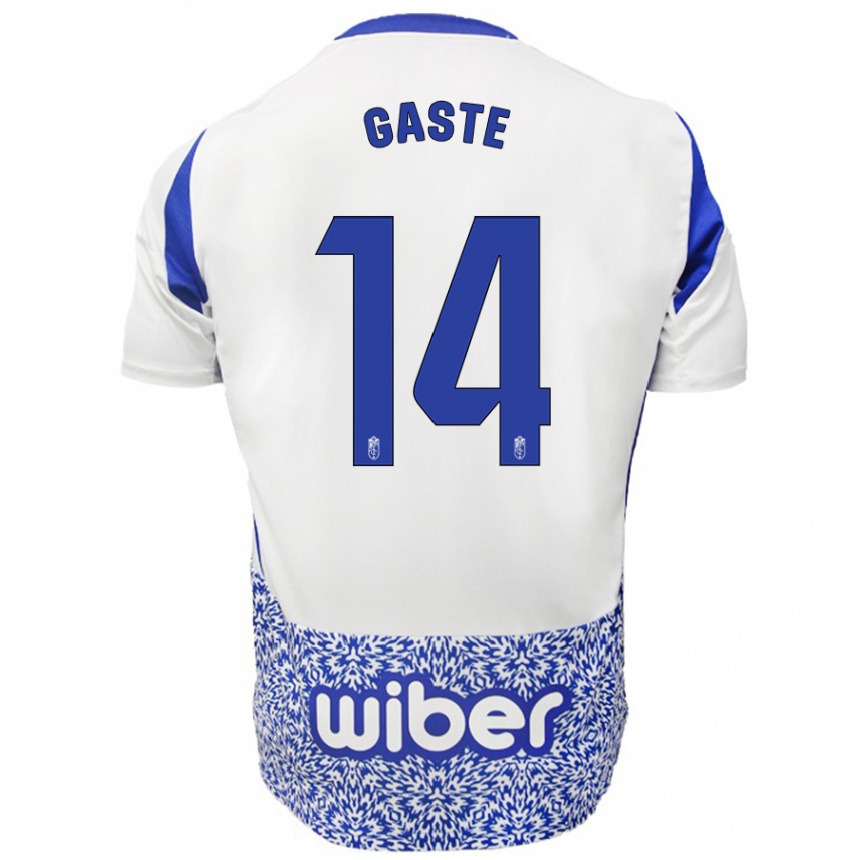 Niño Fútbol Camiseta Gaste #14 Blanco Azul 2ª Equipación 2024/25