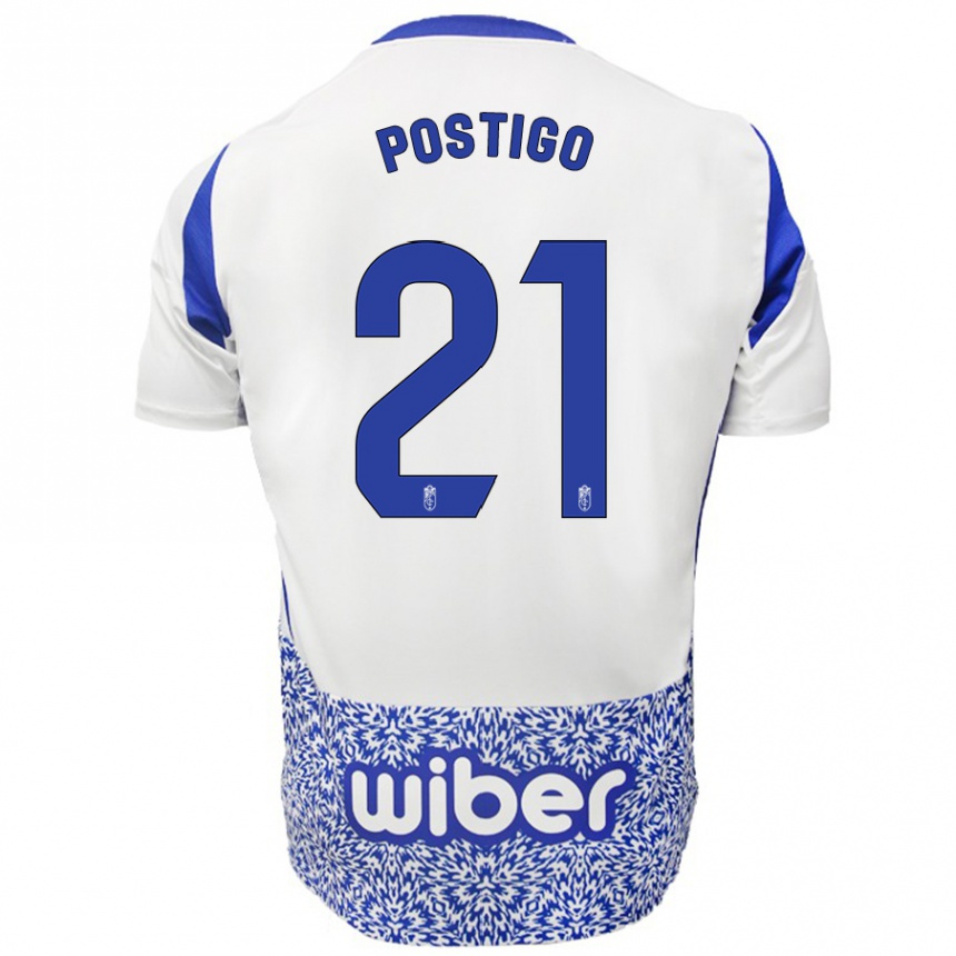 Niño Fútbol Camiseta Postigo #21 Blanco Azul 2ª Equipación 2024/25