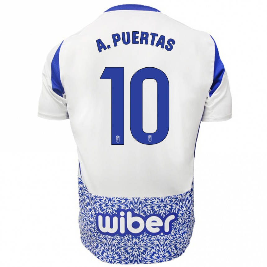 Niño Fútbol Camiseta Antonio Puertas #10 Blanco Azul 2ª Equipación 2024/25