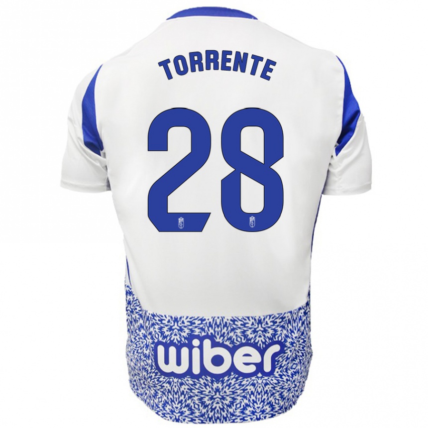 Niño Fútbol Camiseta Raúl Torrente #28 Blanco Azul 2ª Equipación 2024/25