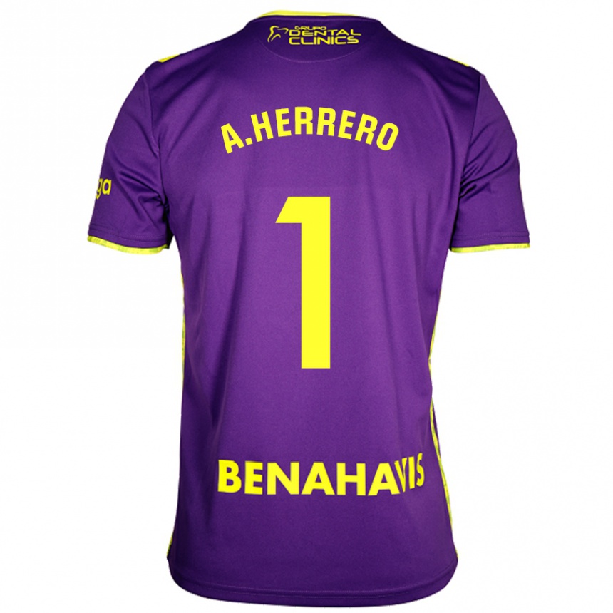 Niño Fútbol Camiseta Alfonso Herrero #1 Púrpura Amarillo 2ª Equipación 2024/25