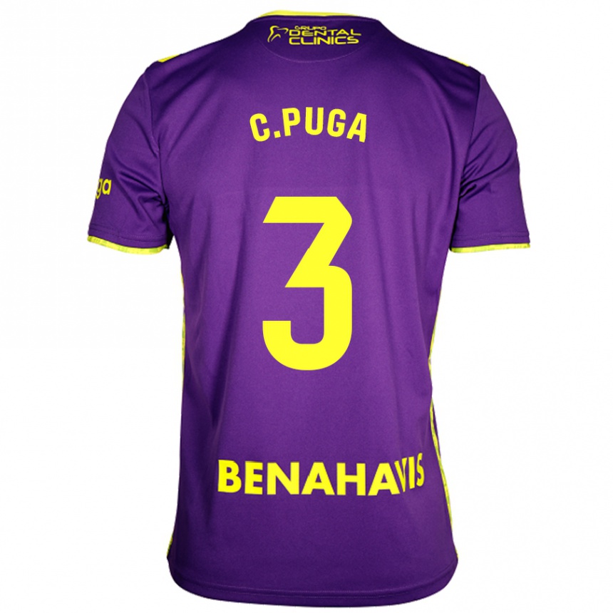 Niño Fútbol Camiseta Carlos Puga #3 Púrpura Amarillo 2ª Equipación 2024/25