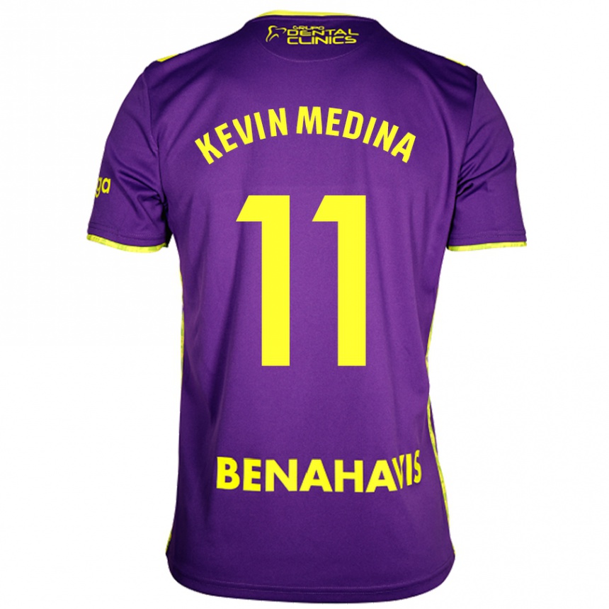 Niño Fútbol Camiseta Kevin Medina #11 Púrpura Amarillo 2ª Equipación 2024/25