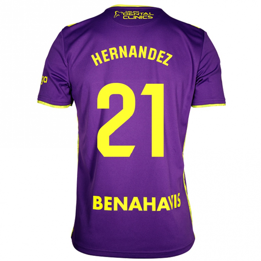 Niño Fútbol Camiseta Juan Hernández #21 Púrpura Amarillo 2ª Equipación 2024/25