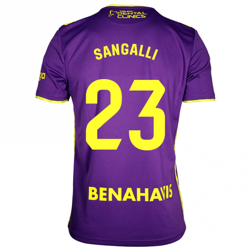 Niño Fútbol Camiseta Luca Sangalli #23 Púrpura Amarillo 2ª Equipación 2024/25