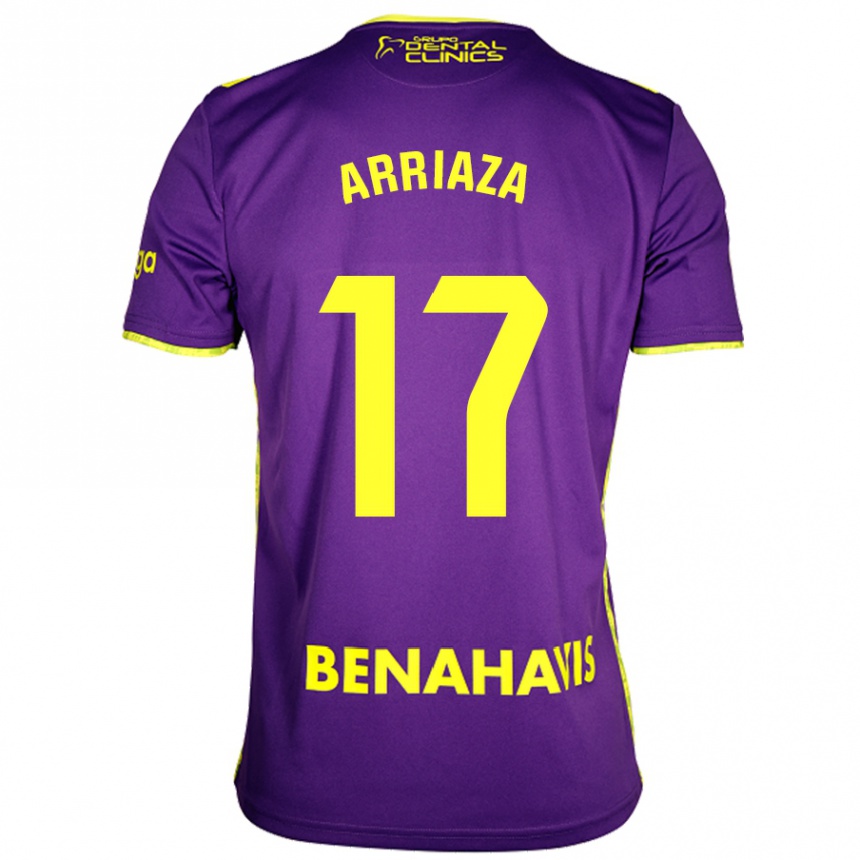 Niño Fútbol Camiseta Pablo Arriaza #17 Púrpura Amarillo 2ª Equipación 2024/25