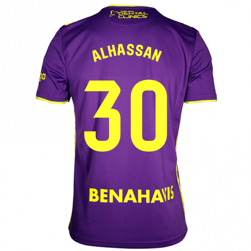 Niño Fútbol Camiseta Mubarak Alhassan #30 Púrpura Amarillo 2ª Equipación 2024/25