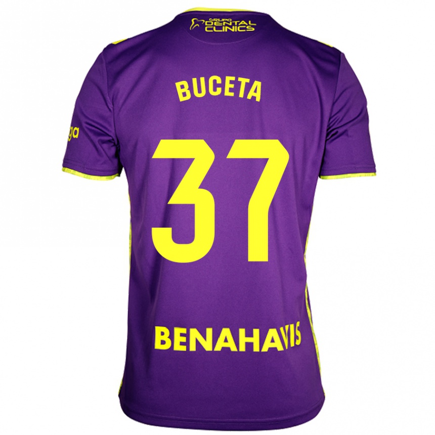 Niño Fútbol Camiseta Ana Buceta #37 Púrpura Amarillo 2ª Equipación 2024/25