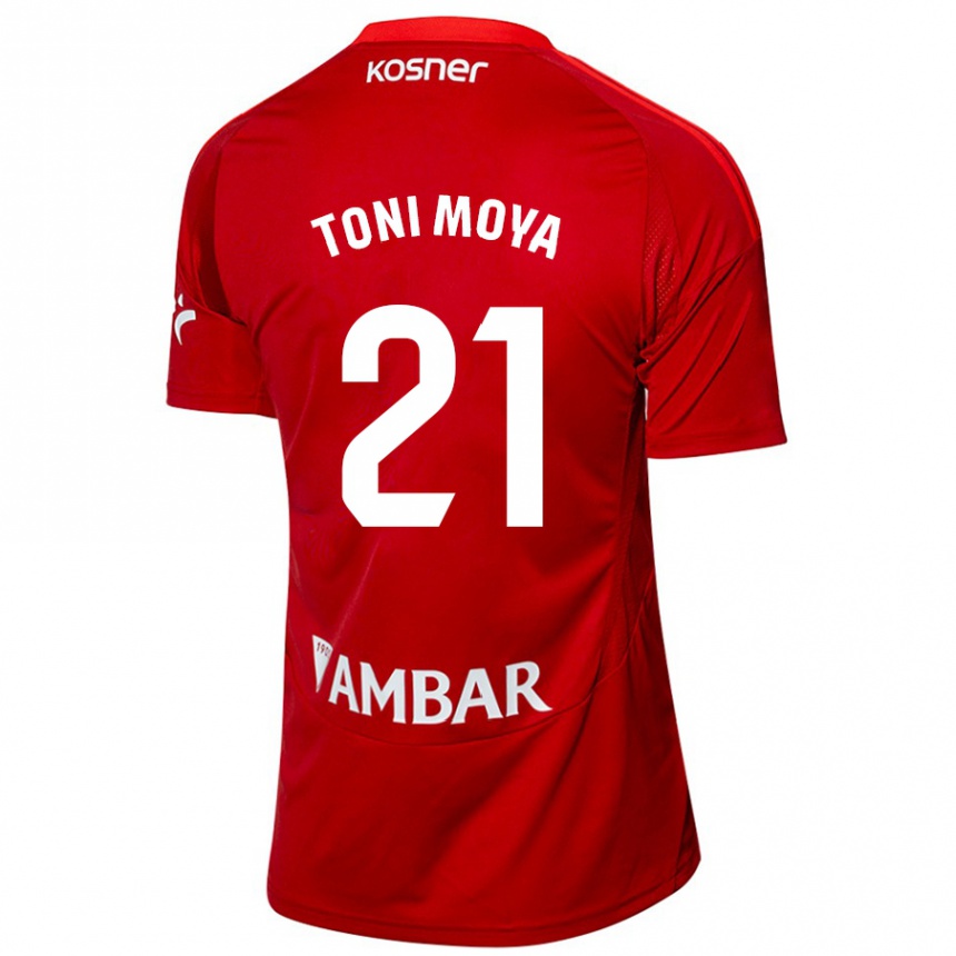 Niño Fútbol Camiseta Toni Moya #21 Blanco Azul 2ª Equipación 2024/25