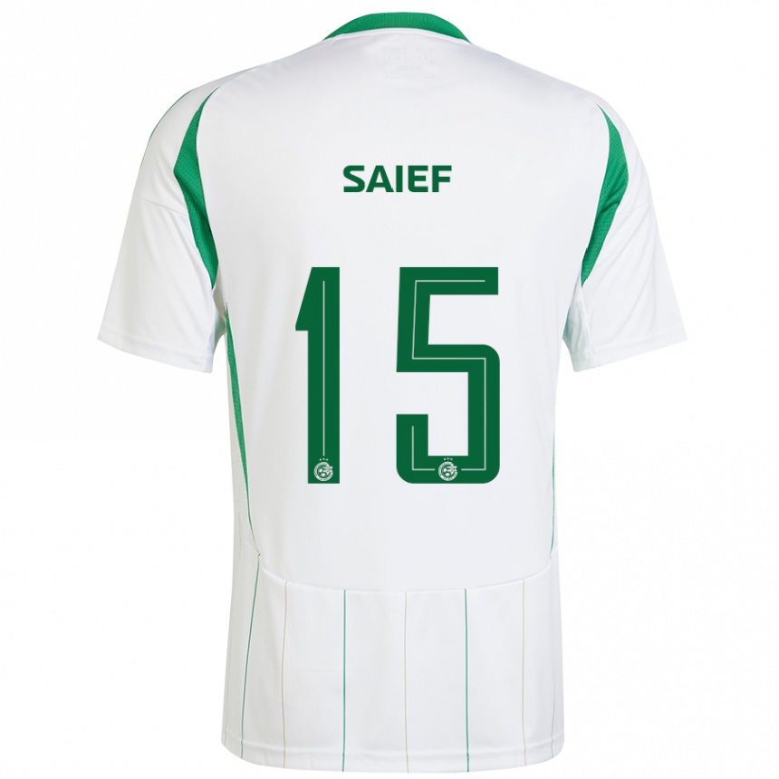 Niño Fútbol Camiseta Kenny Saief #15 Blanco Verde 2ª Equipación 2024/25