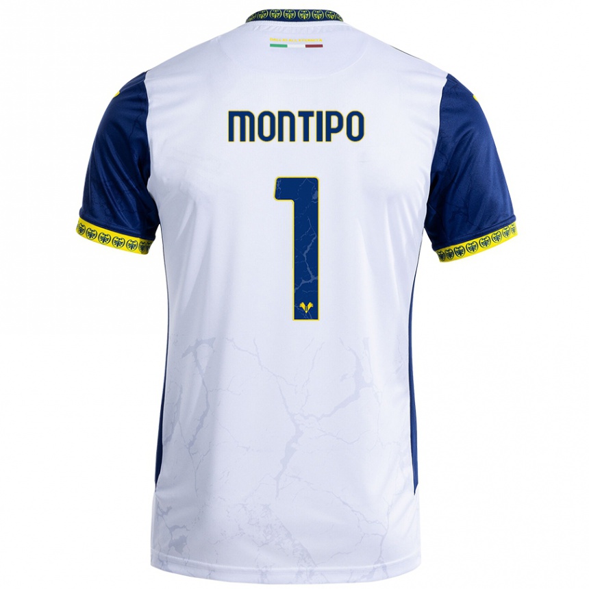 Niño Fútbol Camiseta Lorenzo Montipò #1 Blanco Azul 2ª Equipación 2024/25