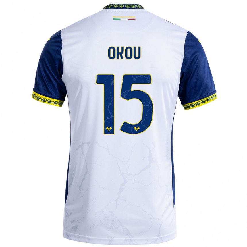 Niño Fútbol Camiseta Yllan Okou #15 Blanco Azul 2ª Equipación 2024/25